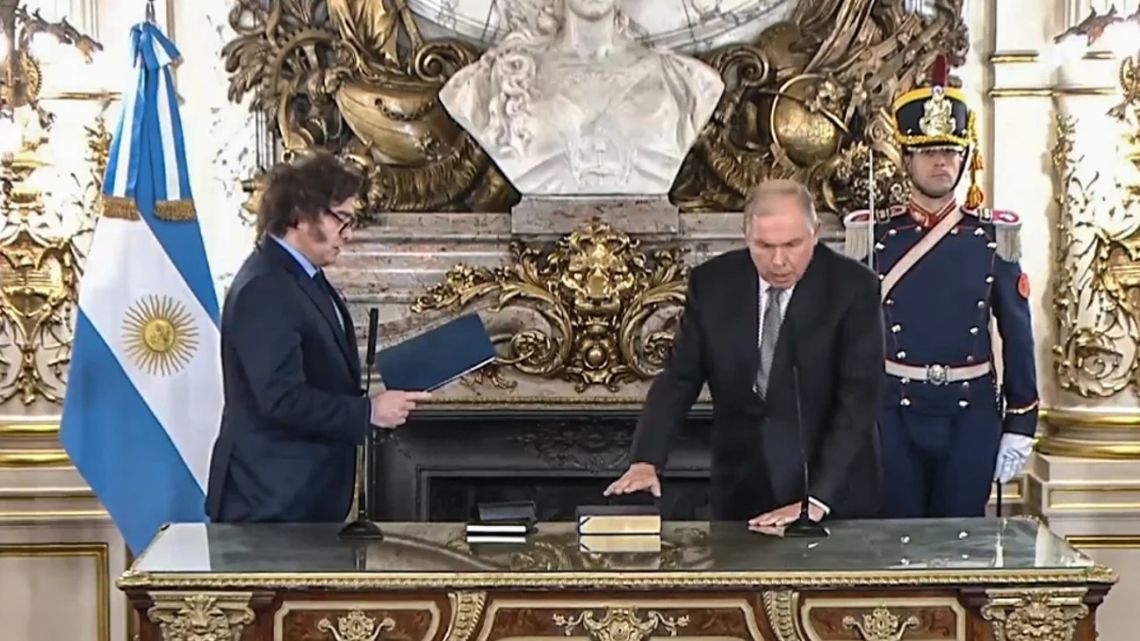 President Javier Milei swears in Gerardo Werthein as Argentina's new foreign minister.