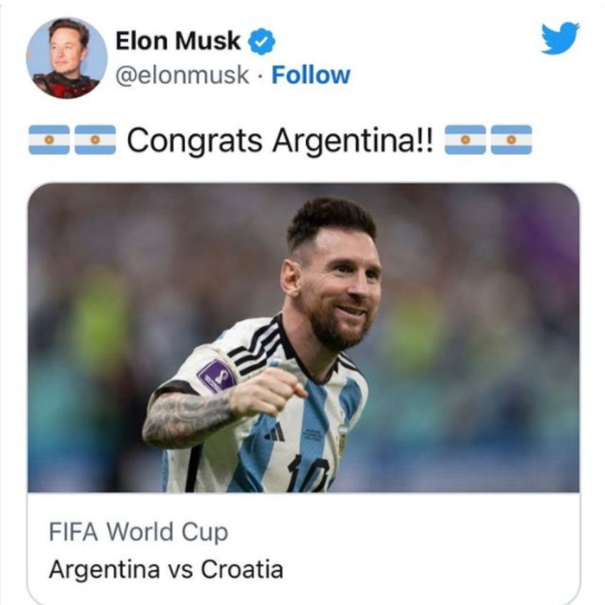 Musk felicitó a Argentina por clasificarse la final de Qatar 2022.