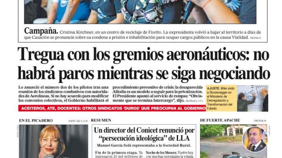 La tapa del Diario PERFIL del sábado 9 de noviembre de 2024