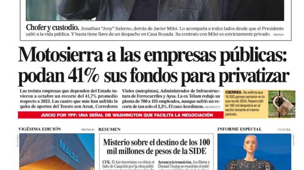 La tapa del Diario PERFIL del domingo 10 de noviembre de 2024