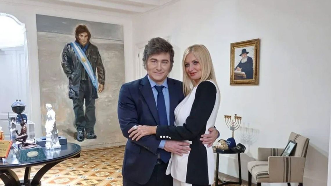 President Javier Milei, pictured at the Olivos presidential residence with his girlfriend, 'Yuyito' González.