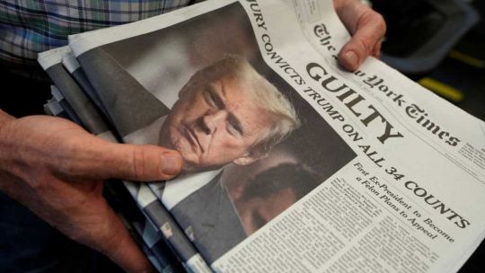 Edición del New York Times tras la condena a Donald Trump.