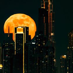 La luna gibosa menguante se alza detrás de los rascacielos de Dubái. | Foto:FADEL SENNA / AFP