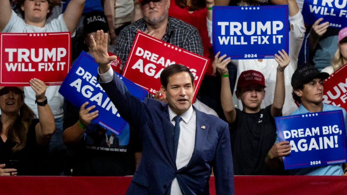 Senator Marco Rubio, a Republican from Florida, during a campaign event with former US President Donald Trump,