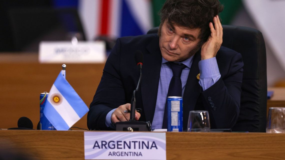 Javier Milei during the first day of the G-20 Summit in Rio de Janeiro on Nov. 18.