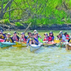 Es conveniente cruzar el Paraná sólo con buen tiempo. Hacerlo cerca del boyado nos ayuda a observar la deriva y a remar para corregirla. Derecha: el camping El Fondeadero –con una buena altura por si hay sudestada– resulta ideal para acercarse a la Segunda Sección. 
