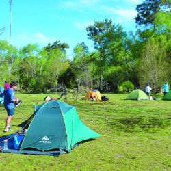 Es conveniente cruzar el Paraná sólo con buen tiempo. Hacerlo cerca del boyado nos ayuda a observar la deriva y a remar para corregirla. Derecha: el camping El Fondeadero –con una buena altura por si hay sudestada– resulta ideal para acercarse a la Segunda Sección. 