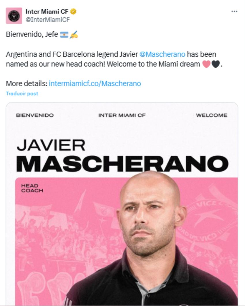 Así presentaron oficialmente a Mascherano como el nuevo DT del Inter Miami.