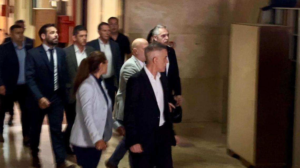 Former president Alberto Fernández arrives at the Comodoro Py Federal Courthouse in Retiro, Buenos Aires.