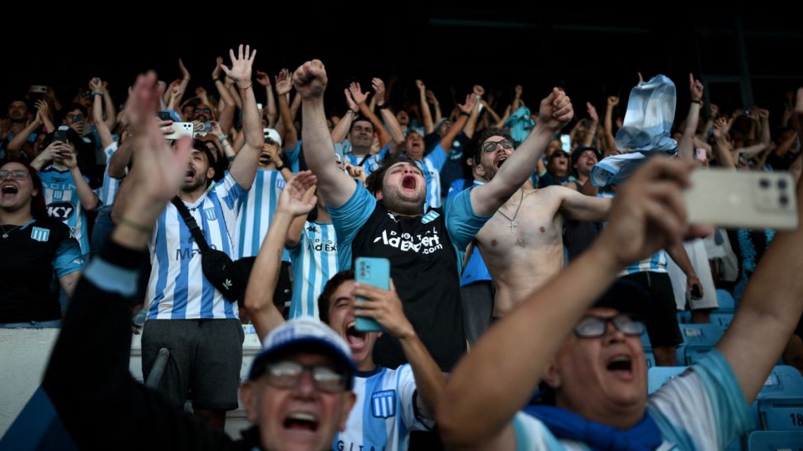 Racing Club fans celebrate the team's Copa Sudamericana win.