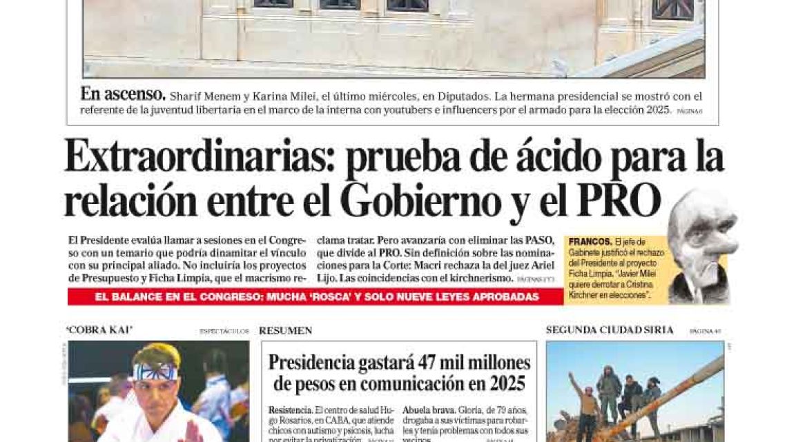 La tapa del Diario PERFIL del domingo 1° de diciembre de 2024