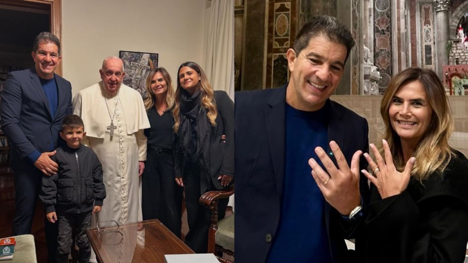 Amalia Granata y Leonardo Squarzon junto al Papa Francisco