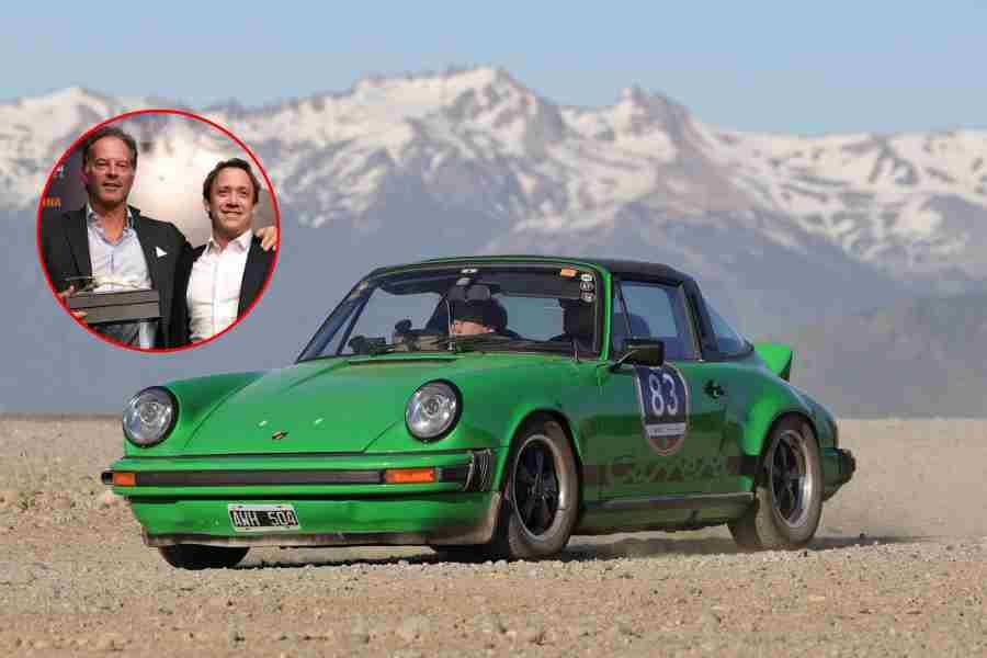 Jack Oxenford (izq.) y Ricardo Díaz, premiados; y en carrera a bordo de Porsche 911 T.