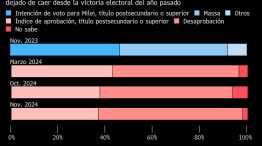 Milei pierde apoyo entre los universitarios | Índice de aprobación de Milei entre argentinos con estudios superiores no ha dejado de caer desde la victoria electoral del año pasado