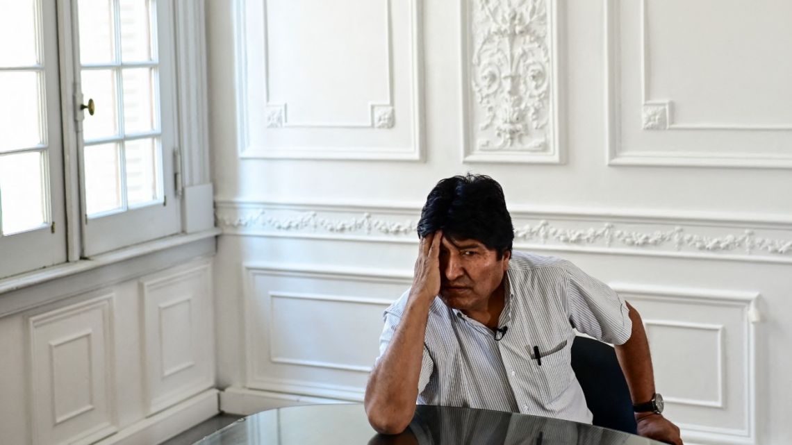 Bolivia's ex-president Evo Morales gestures during an interview with AFP in Buenos Aires, on December 24, 2019. 