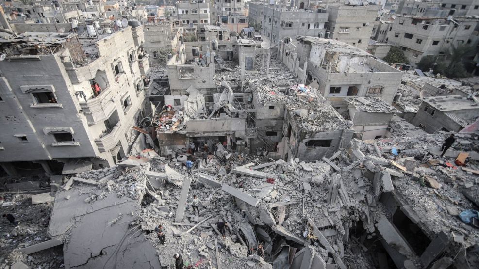 Destroyed buildings following an Israeli airstrike at the Nuseirat refugee camp in central Gaza.