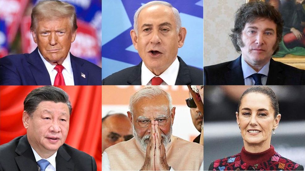 Donald Trump, Benjamin Netanyahu, Javier Milei, Xi Jinping, Narendra Modi, Claudia Sheinbaum. 