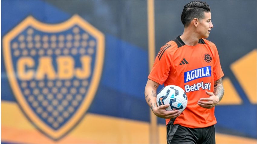 Ya conoce el predio: James entrenó en las instalaciones de Boca con la selección de Colombia.