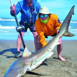 El sueño de muchos hecho realidad con  bacotas (foto) y cazones en las playas de la zona del faro. Para no fallar es fundamental el asesoramiento de un guía que conozca el área. En el caso de Germán Rigane, cuenta además con un vehículo 4x4 para ingresar a la playa. 