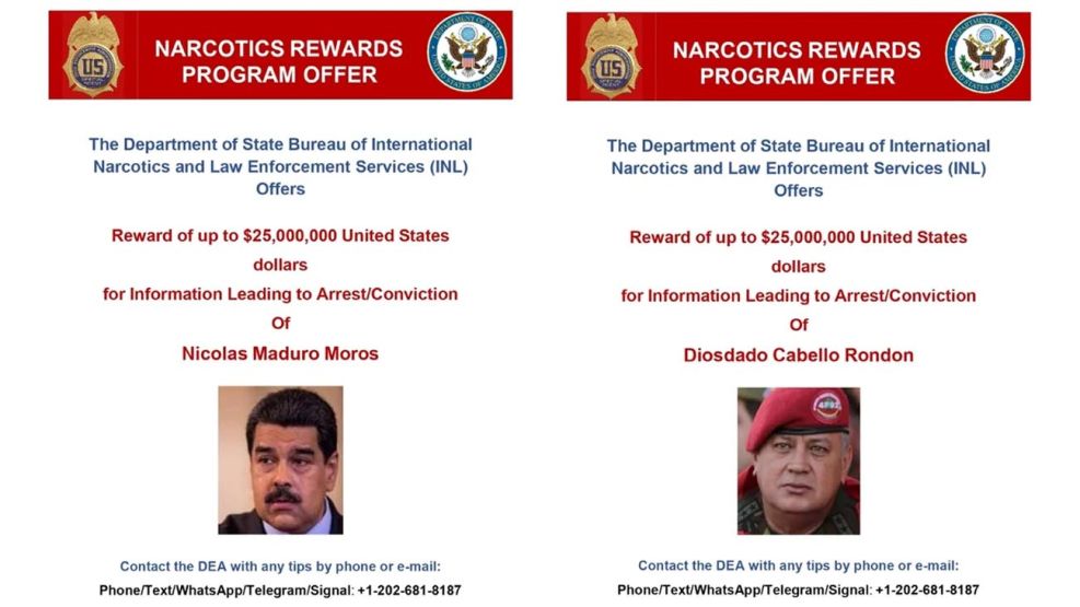 Cédulas por narcotráfico de Nicolás Maduro y Diosdado Cabello