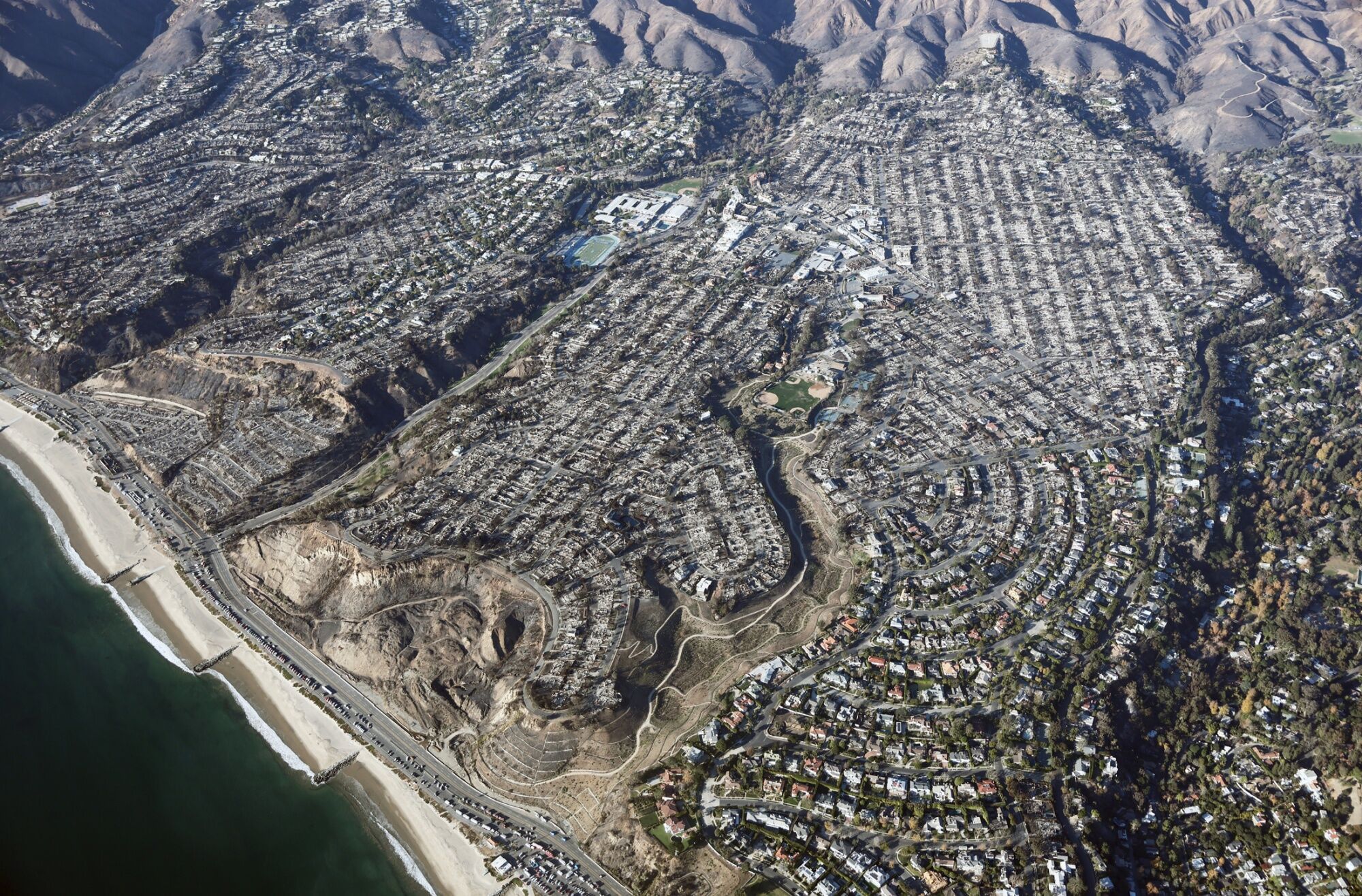 Destroyed homes in Pacific Palisades, California, on Jan. 13.