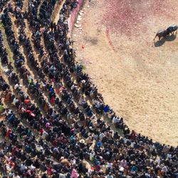 Esta fotografía muestra a los aldeanos viendo una corrida de toros para dar la bienvenida al próximo Año Nuevo Lunar de la Serpiente en el condado de Congjiang, provincia de Guizhou, suroeste de China. | Foto:AFP