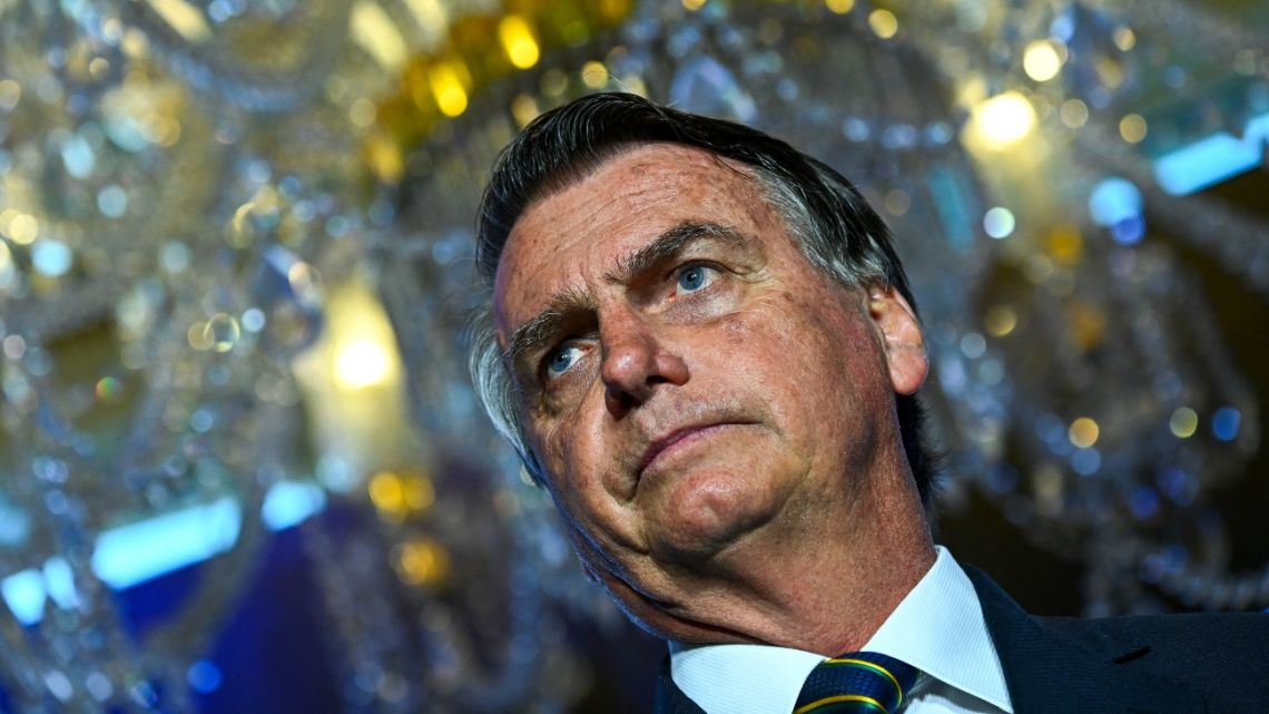 Former Brazilian President Jair Bolsonaro speaks during a "Power of the People Rally" at Trump National Doral resort in Miami, Florida, on February 3, 2023.