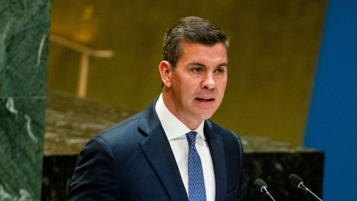 Paraguay President Santiago Peña speaks during the United Nations General Assembly in New York on September 24, 2024.