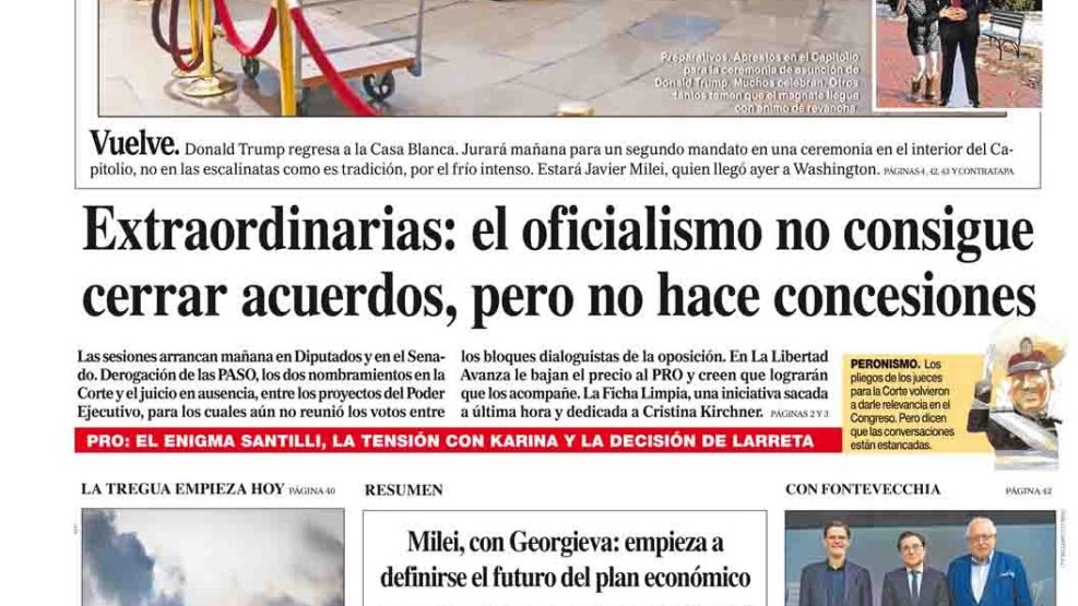 La tapa del Diario PERFIL del domingo 19 de enero de 2025