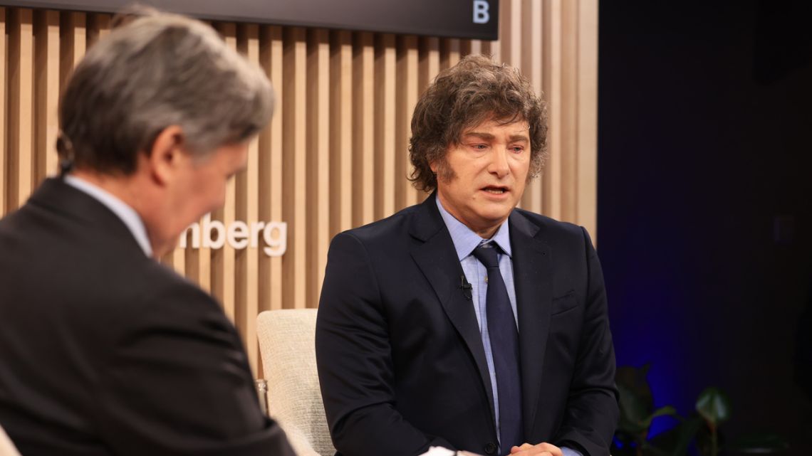 President Javier Milei is interviewed by Bloomberg TV on the sidelines of the World Economic Forum in Davos.