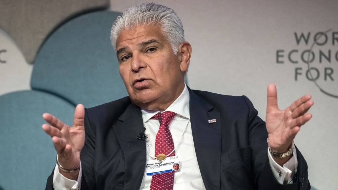 Panama's President Jose Raul Mulino speaks during the World Economic Forum (WEF) annual meeting in Davos on January 22, 2025.