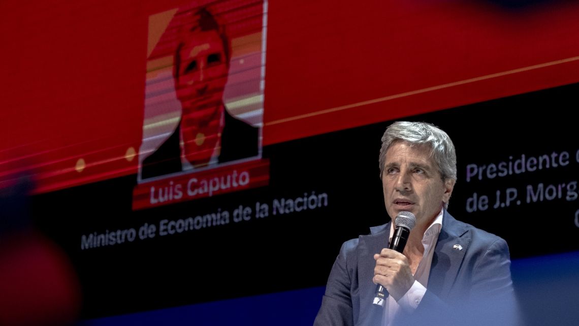 Luis Caputo, Argentina's economy minister, speaks during the American Chamber of Commerce (Amcham) Summit in Buenos Aires, Argentina, on March 12, 2024.