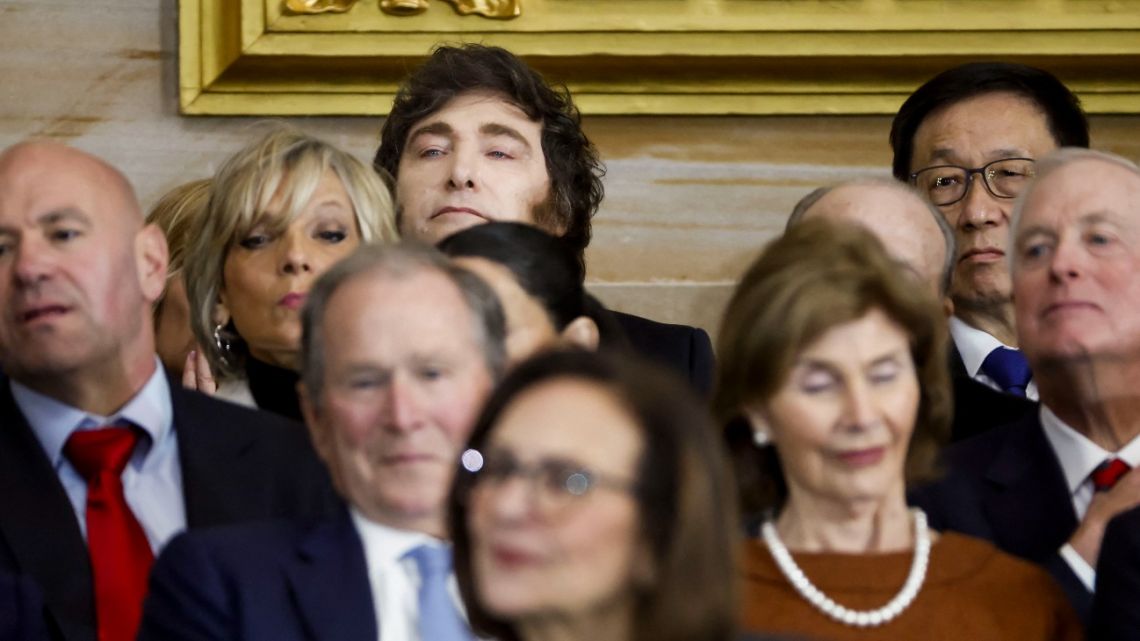 Argentina's President Javier Milei attends US President Donald Trump's inauguration ceremony at the US Capitol Rotunda on January 20, 2025 in Washington, DC. 