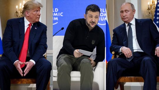 Donald Trump, Volodymyr Zelensky, y Vladimir Putin