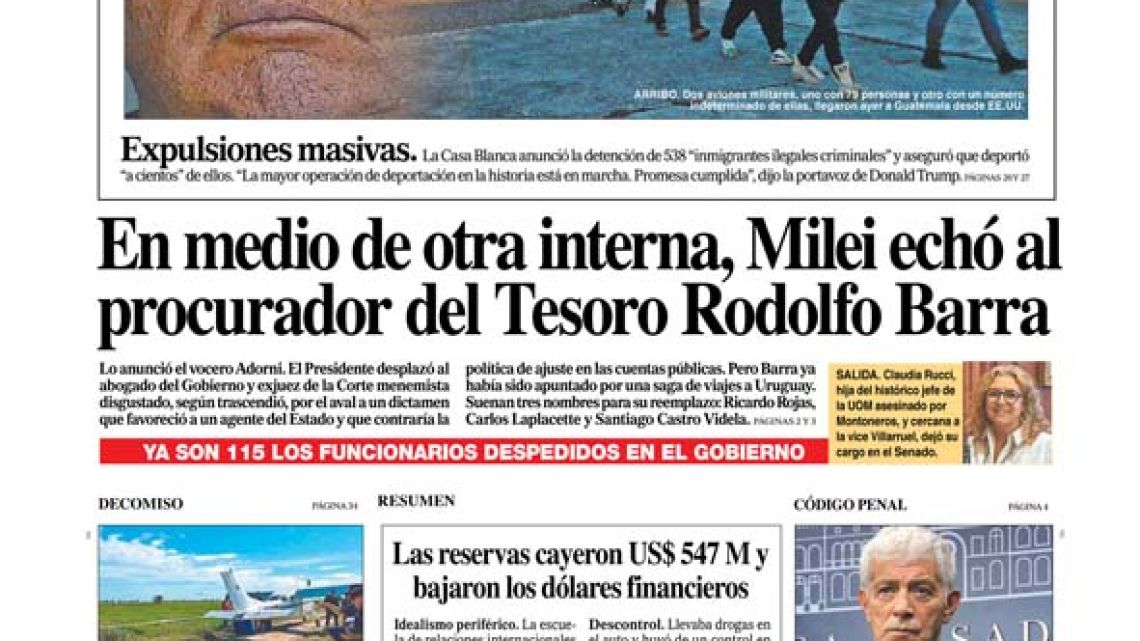 La tapa del Diario PERFIL del sábado 25 de enero de 2025