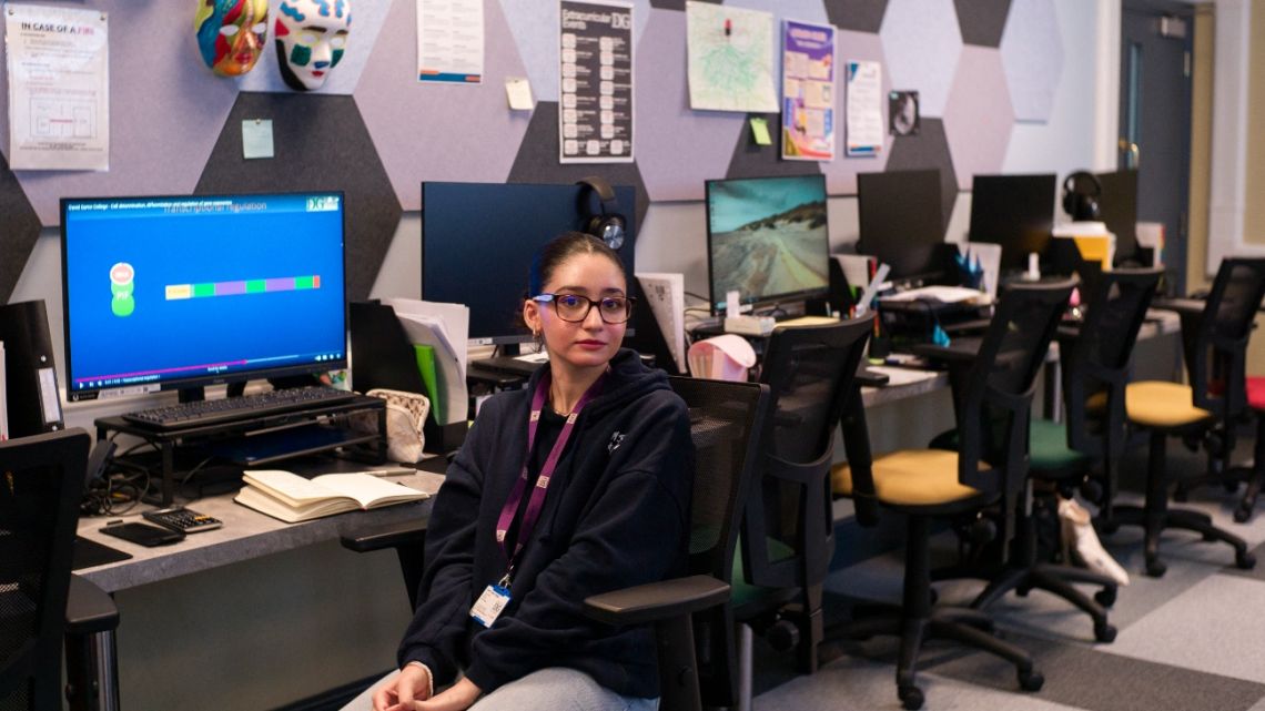 GCSE student Massa Aldalate sits at her desk in the AI-classroom at David Game College in central London on January 16, 2025.