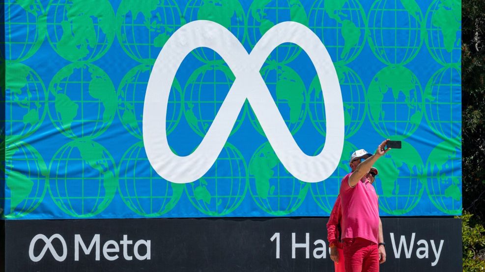 Signage outside the Meta headquarters in Menlo Park, California, US.