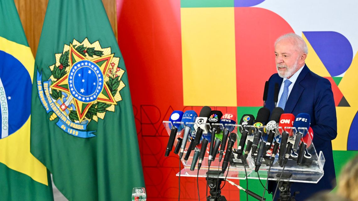 Brazilian President Luiz Inácio Lula da Silva speaks during a press conference at Planalto Palace in Brasília on January 30, 2025. 