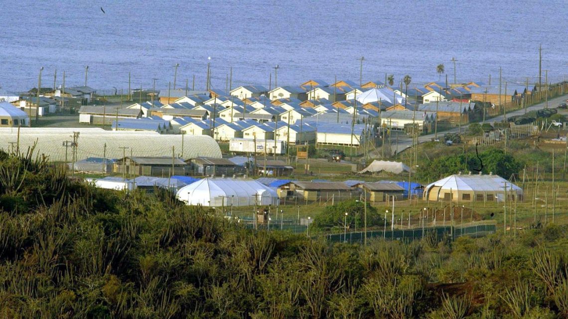 View of the US Naval Base of Guantánamo in Cuba, 2002.