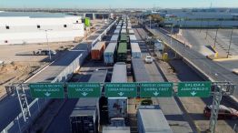 Trucks At The US-Mexico Border Crossing As Trump Threatens Tariffs