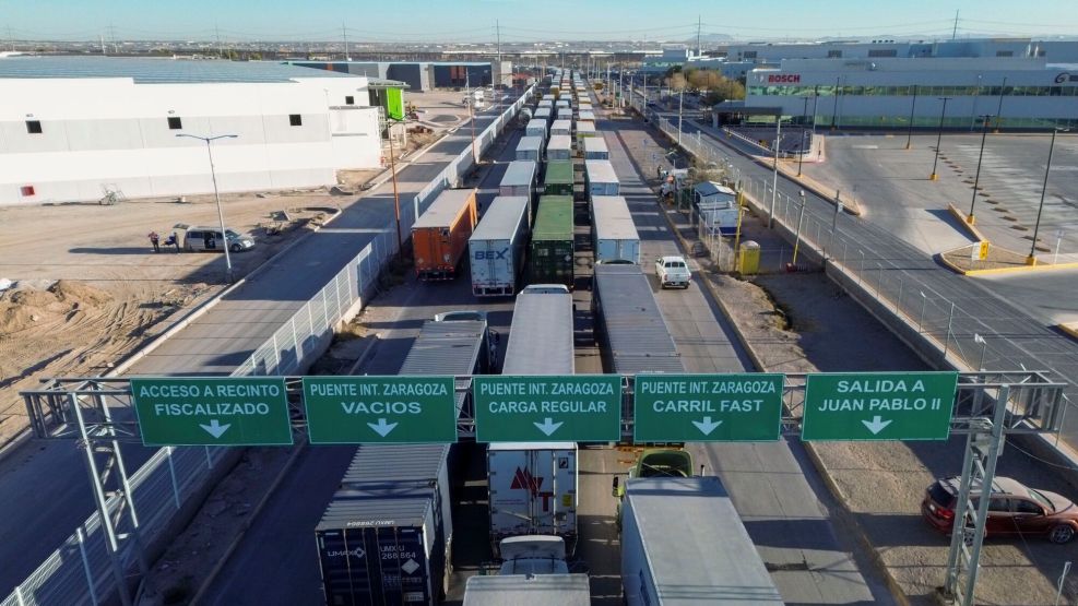 Trucks At The US-Mexico Border Crossing As Trump Threatens Tariffs