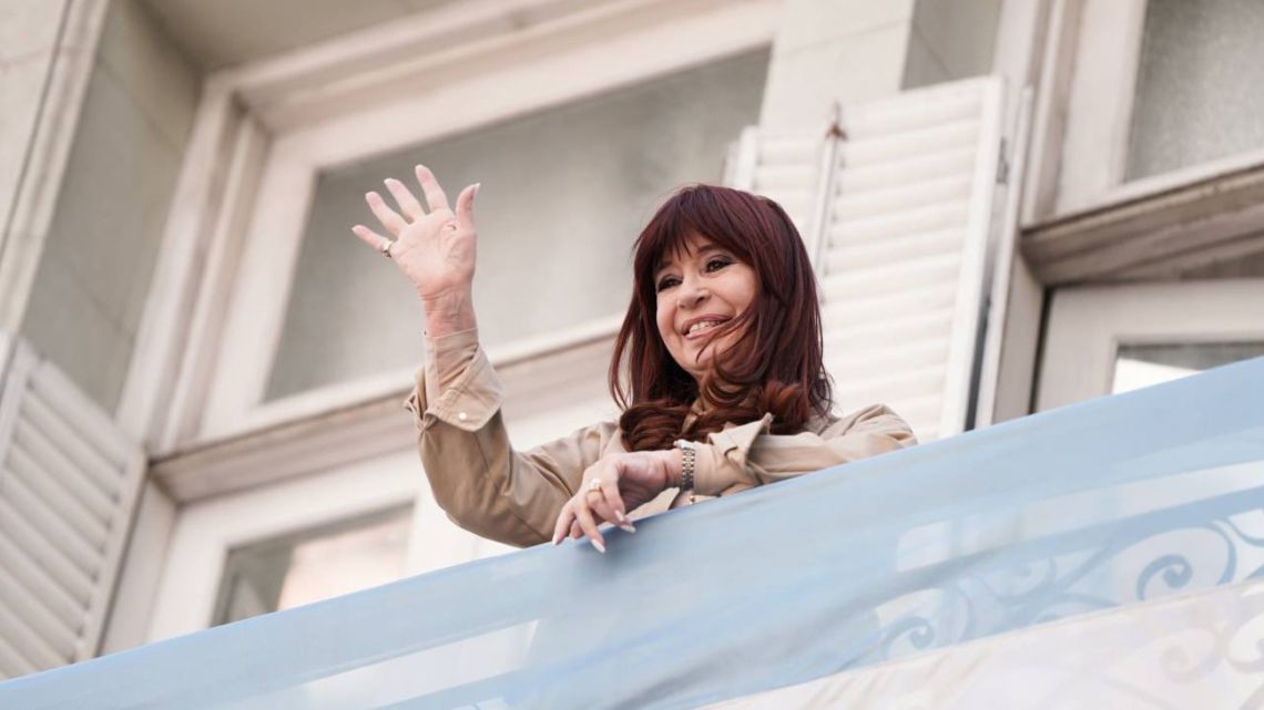 File photograph of former president Cristina Fernández de Kirchner, pictured on the balcony of her flat in the Recoleta neighbourhood of Buenos Aires City.