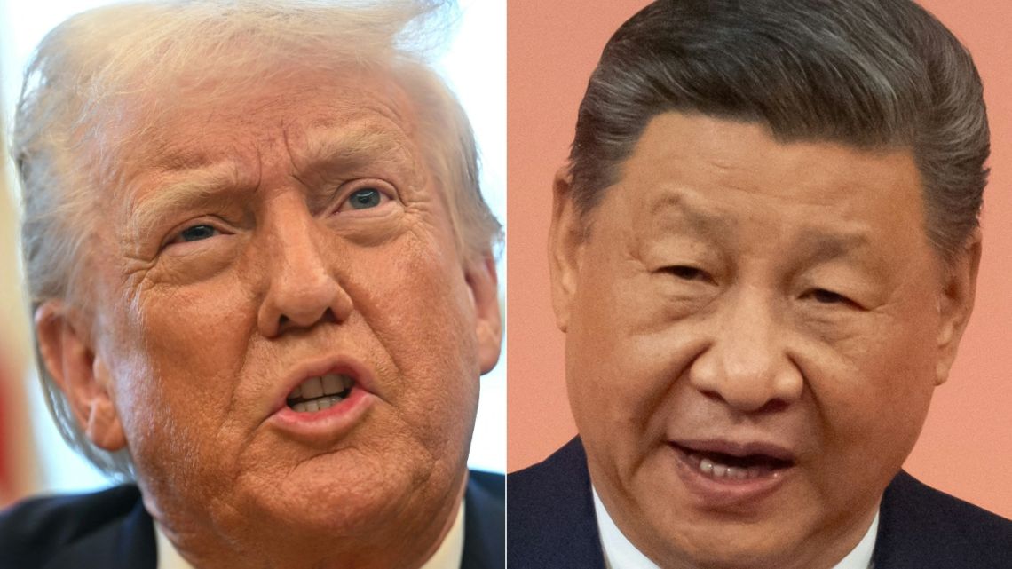 This combination of pictures created on February 04, 2025 shows, L-R, US President Donald Trump in the Oval Office of the White House on February 3, 2025, in Washington, DC and China's President Xi Jinping speaking in Macau on December 19, 2024.