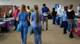 Jobseekers At A Healthcare Career Fair Ahead Of Jobless Claims 