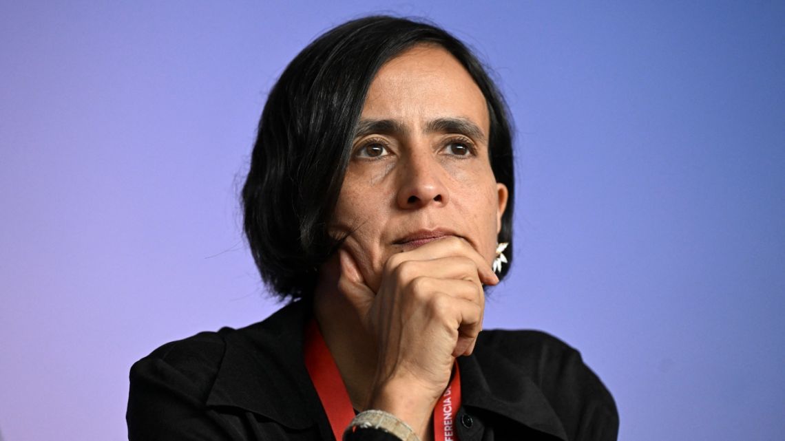 Colombian Environment Minister and COP16 president Susana Muhamad looks on during a press conference at the COP16 summit in Cali, Colombia, on October 24, 2024.