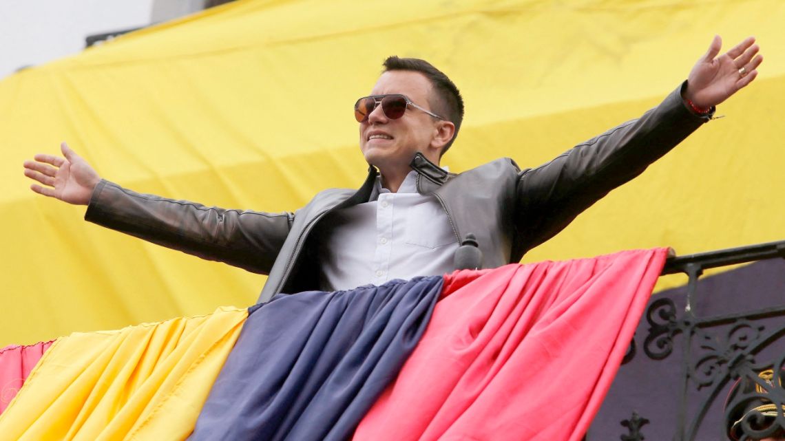 Ecuador's President and presidential candidate Daniel Noboa waves to supporters during his first re-election campaign day at the government palace in Quito on January 5, 2025.