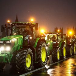 Los agricultores conducen sus tractores a través del puente de Westminster con la Torre Elizabeth de fondo, conocida comúnmente por el nombre de la campana del reloj "Big Ben", en el Palacio de Westminster, sede de las Cámaras del Parlamento, durante una manifestación de agricultores para protestar contra los cambios en las reglas del impuesto a la herencia para la propiedad de la tierra para los agricultores, en el centro de Londres. | Foto:HENRY NICHOLLS / AFP