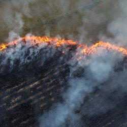 Vista aérea de un incendio forestal cerca de San Luis del Palmar, provincia de Corrientes, Argentina. Decenas de incendios forestales arden en la provincia de Corrientes, en el noreste de Argentina, donde este año han sido arrasadas entre 200.000 y 250.000 hectáreas, según las autoridades locales. | Foto:SEBASTIAN TOBA / AFP