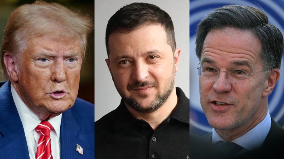 Mark Rutte, Donald Trump y Volodymyr Zelensky.