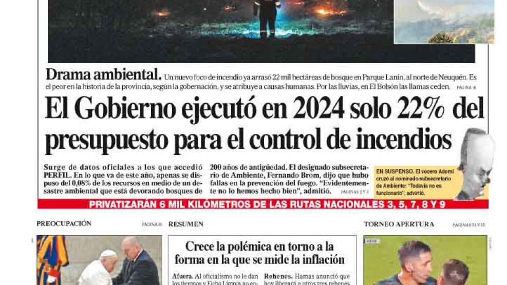 La tapa del Diario PERFIL de este sábado 15 de febrero de 2025